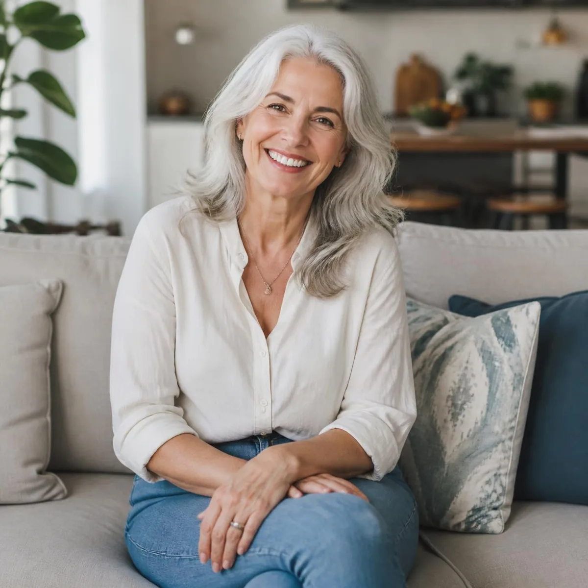 Smiling older woman relaxing at home