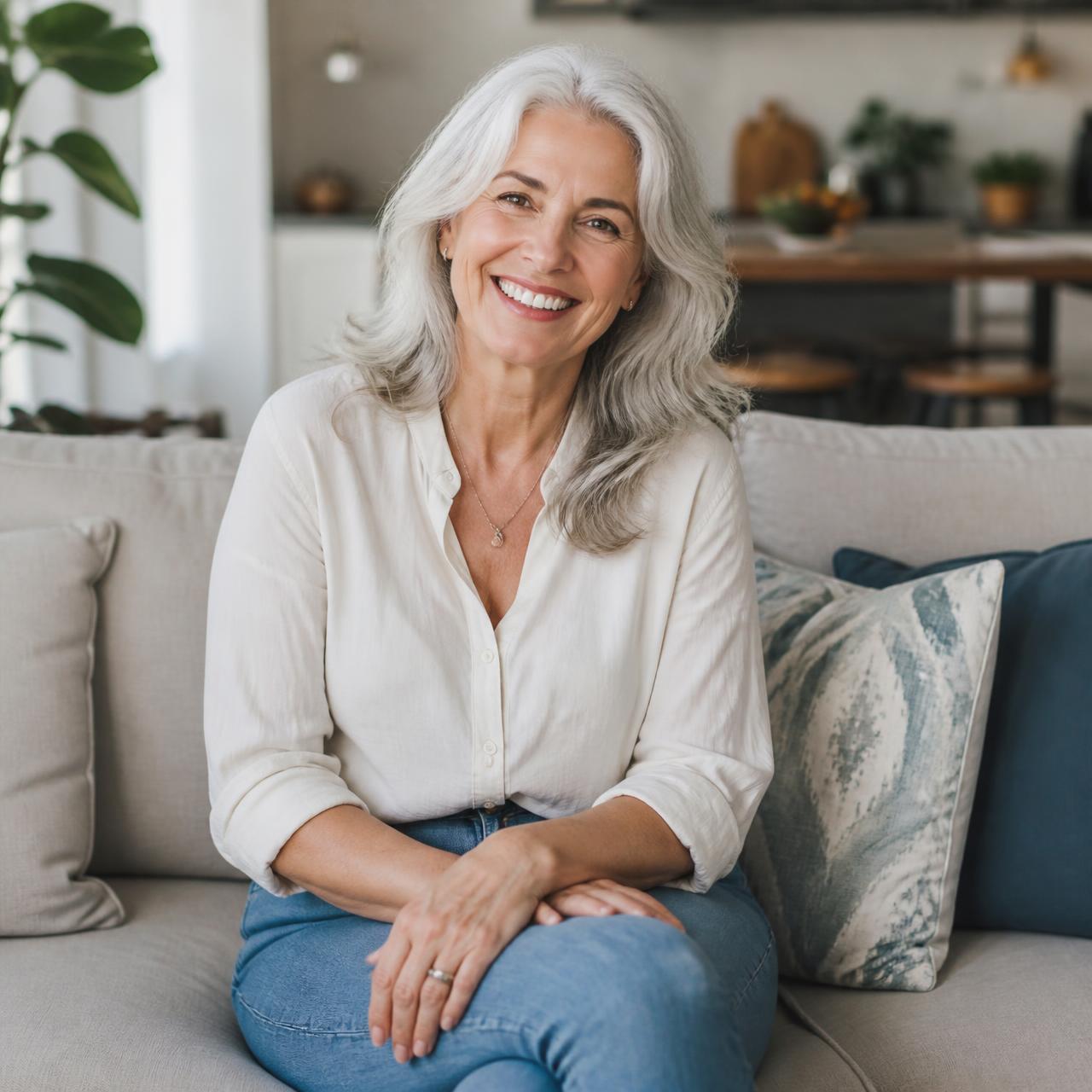 Smiling older woman relaxing at home